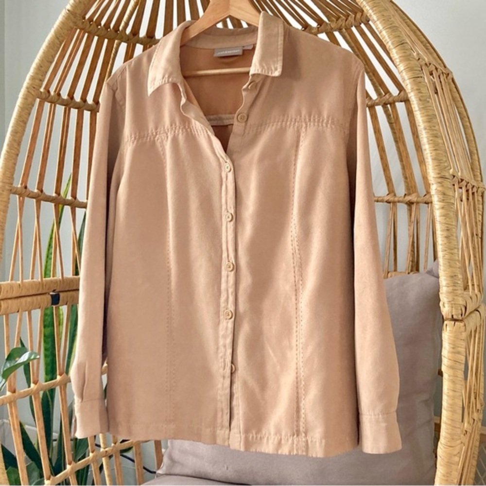 Croft & Barrow Large Soft Taupe Faux Suede Button-Up Shirt Jacket Fall Layering